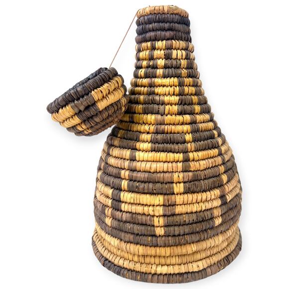 Omani Oman Bedouin Antique Hand Coiled Crafted Lidded Basket Jar Weave Med Size - Picture 1 of 6